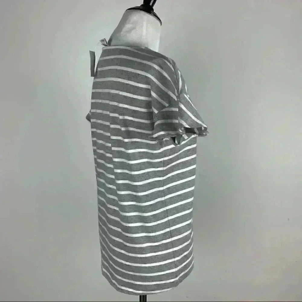 J.Crew factory Womens top size XS gray white striped v-neck cap sleeve - Picture 3 of 11